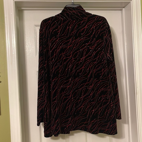 Notations Cocktail Jacket Black Velvet with Red Glitter Pattern Size XL - Picture 2 of 6